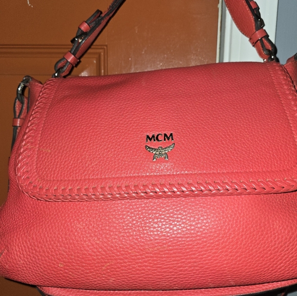 MCM Vibrant Red Leather Shoulder Bag